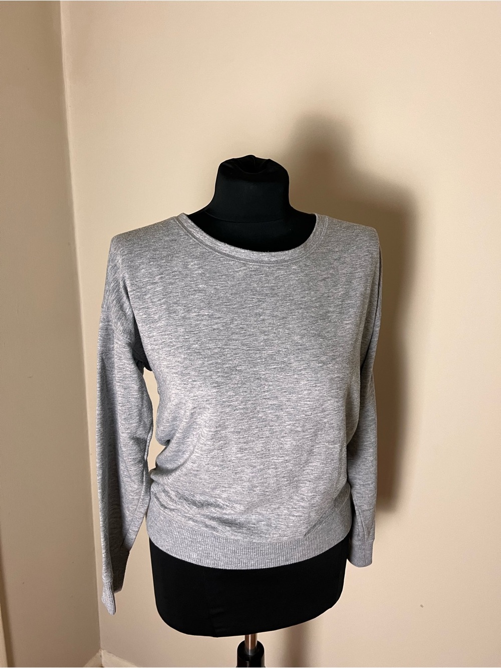 Victorias Secret Light Grey Crewneck Long Sleeve Ballet top with Pink Tie Back